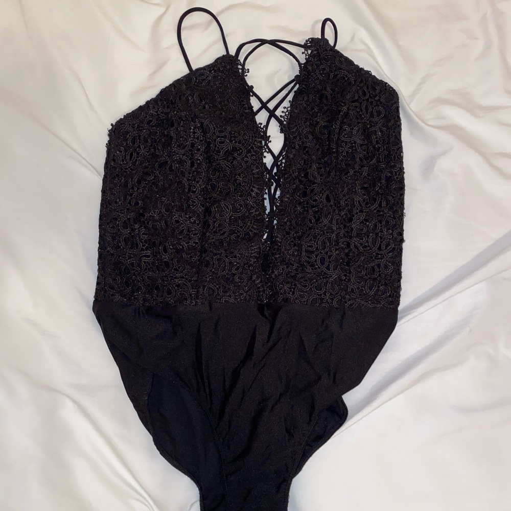 Black lace up bodysuit